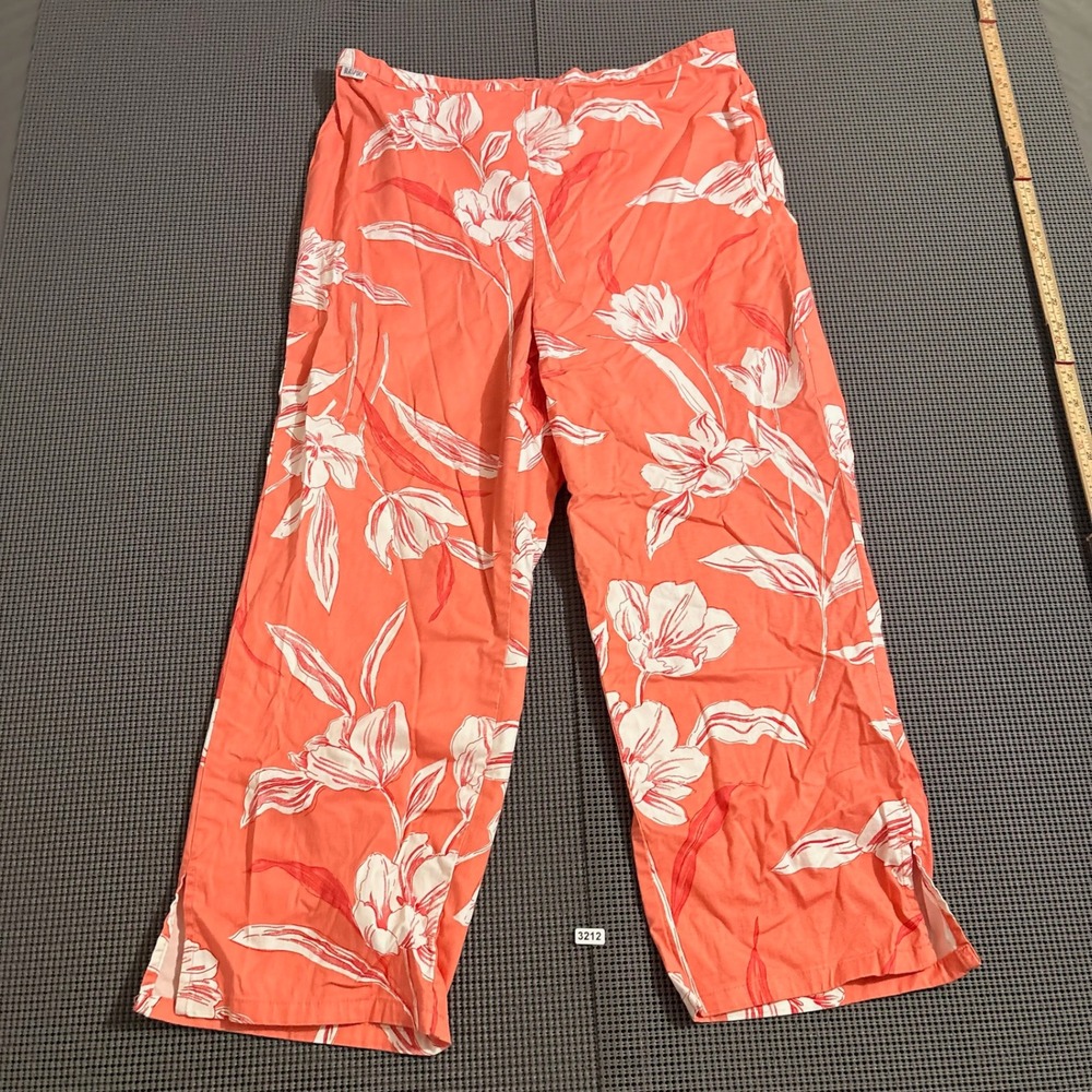 Blassport Womens Size 12 Coral Orange Floral Stretch Wide Leg Crop Pants